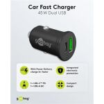 Goobay Dual-USB Auto-Schnellladegerät 45 Watt (schwarz, 1x USB-C, 1x USB-A, Power Delivery, 12 / 24 Volt)