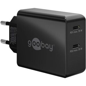 Goobay USB-C Dual-Schnellladegerät 36 Watt (schwarz, 2x USB-C, Power Delivery)