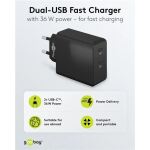 Goobay USB-C Dual-Schnellladegerät 36 Watt (schwarz, 2x USB-C, Power Delivery)