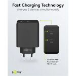 Goobay USB-C Dual-Schnellladegerät 36 Watt (schwarz, 2x USB-C, Power Delivery)