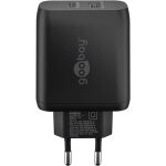 Goobay USB-C Dual-Schnellladegerät, PD, GaN, 65 Watt (schwarz, 1x USB-C, 1x USB-A, Power Delivery)