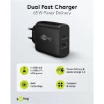 Goobay USB-C Dual-Schnellladegerät, PD, GaN, 65 Watt (schwarz, 1x USB-C, 1x USB-A, Power Delivery)
