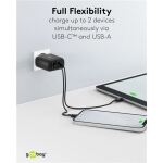Goobay USB-C Dual-Schnellladegerät, PD, GaN, 65 Watt (schwarz, 1x USB-C, 1x USB-A, Power Delivery)