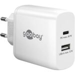 Goobay USB-C Dual-Schnellladegerät, PD, GaN, 65 Watt (weiß, 1x USB-C, 1x USB-A, Power Delivery)