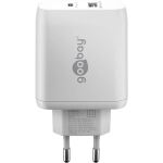 Goobay USB-C Dual-Schnellladegerät, PD, GaN, 65 Watt (weiß, 1x USB-C, 1x USB-A, Power Delivery)