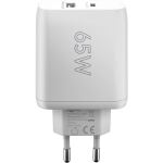 Goobay USB-C Dual-Schnellladegerät, PD, GaN, 65 Watt (weiß, 1x USB-C, 1x USB-A, Power Delivery)