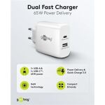 Goobay USB-C Dual-Schnellladegerät, PD, GaN, 65 Watt (weiß, 1x USB-C, 1x USB-A, Power Delivery)