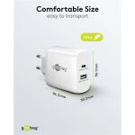 Goobay USB-C Dual-Schnellladegerät, PD, GaN, 65 Watt (weiß, 1x USB-C, 1x USB-A, Power Delivery)