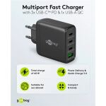 Goobay USB-C Multiport-Schnellladegerät, PD, GaN, 68 Watt (schwarz, 3x USB-C, 1x USB-A, Power Delivery, QuickCharge)