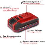 Einhell Akku Power-X-Change Plus 18Volt 4,0Ah SEALED (rot/schwarz, IP57, wasserfest, Kurzschlusssicherung)