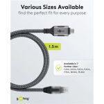 Goobay Ethernet-Kabel USB-C 3.2 Gen2 Stecker > RJ-45 Stecker (schwarz/silber, 1,5 Meter, geflochtener Textilmantel)