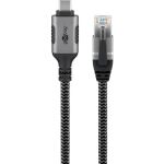 Goobay Ethernet-Kabel USB-C 3.2 Gen2 Stecker > RJ-45 Stecker (schwarz/silber, 1,5 Meter, geflochtener Textilmantel)