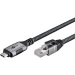 Goobay Ethernet-Kabel USB-C 3.2 Gen2 Stecker > RJ-45 Stecker (schwarz/silber, 3 Meter, geflochtener Textilmantel)