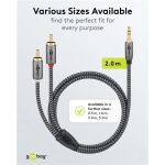 Goobay Plus Audio Adapterkabel AUX 3,5mm Klinke > Stereo-Cinch Stecker (schwarz/silber, 2 Meter)