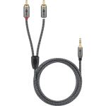 Goobay Plus Audio Adapterkabel AUX 3,5mm Klinke > Stereo-Cinch Stecker (schwarz/silber, 2 Meter)