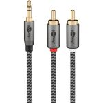 Goobay Plus Audio Adapterkabel AUX 3,5mm Klinke > Stereo-Cinch Stecker (schwarz/silber, 2 Meter)