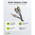 Goobay Plus Audio Adapterkabel AUX 3,5mm Klinke > Stereo-Cinch Stecker (schwarz/silber, 2 Meter)