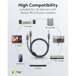 Goobay Plus Audio Adapterkabel AUX 3,5mm Klinke > Stereo-Cinch Stecker (schwarz/silber, 2 Meter)