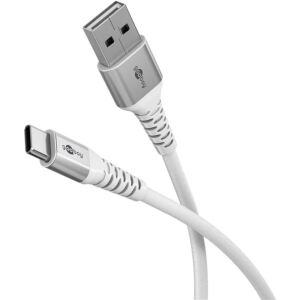 Goobay Supersoftes USB 2.0 Textilkabel, USB-A Stecker > USB-C Stecker (weiß, 2 Meter)