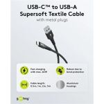 Goobay Supersoftes USB 2.0 Textilkabel, USB-A Stecker > USB-C Stecker (schwarz, 1 Meter)