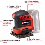 Einhell Power X-Change Akku-Faust-Schwingschleifer TE-OS 18/113 3X Li-Solo, 18Volt (rot/schwarz, ohne Akku und Ladegerät, mit Tasche + Zubehör)