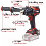 Einhell Professional Akku-Schlagbohrschrauber TP-CD 18/120 Li-i BL - Solo, 18Volt (schwarz/rot, ohne Akku und Ladegerät)