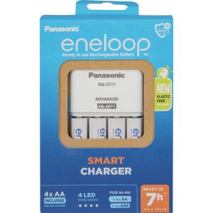 Panasonic Ladegerät eneloop Universal Smart Charger Set (weiß, inkl. 4 eneloop Akkus AA)