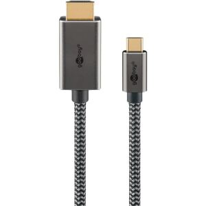 Goobay USB Textil-Adapterkabel, USB-C Stecker > HDMI Stecker, 4K / 60Hz (schwarz/silber, 2 Meter)