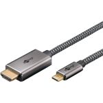 Goobay USB Textil-Adapterkabel, USB-C Stecker > HDMI Stecker, 4K / 60Hz (schwarz/silber, 2 Meter)