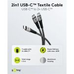 Goobay USB 2.0 Kabel, USB-C Stecker > USB-C Stecker (schwarz/grau, 1,5 Meter, Laden mit bis zu 60 Watt PD, Textilkabel mit Metallsteckern)