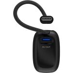Goobay Powerbank 5.000 mAh, integriertes USB-C Kabel 13cm, 20 Watt (schwarz, 5 Ah, 1x USB-A, 1x USB-C, PD, QC)