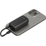 Goobay Powerbank 5.000 mAh, integriertes USB-C Kabel 13cm, 20 Watt (schwarz, 5 Ah, 1x USB-A, 1x USB-C, PD, QC)