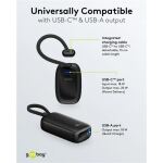 Goobay Powerbank 5.000 mAh, integriertes USB-C Kabel 13cm, 20 Watt (schwarz, 5 Ah, 1x USB-A, 1x USB-C, PD, QC)