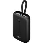 Goobay Powerbank 10.000 mAh, integriertes USB-C Kabel 13cm, 20 Watt (schwarz, 10 Ah, 1x USB-A, 2x USB-C, PD, QC)