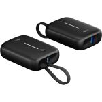 Goobay Powerbank 10.000 mAh, integriertes USB-C Kabel 13cm, 20 Watt (schwarz, 10 Ah, 1x USB-A, 2x USB-C, PD, QC)