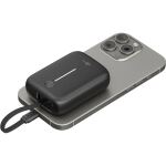 Goobay Powerbank 10.000 mAh, integriertes USB-C Kabel 13cm, 20 Watt (schwarz, 10 Ah, 1x USB-A, 2x USB-C, PD, QC)