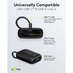 Goobay Powerbank 10.000 mAh, integriertes USB-C Kabel 13cm, 20 Watt (schwarz, 10 Ah, 1x USB-A, 2x USB-C, PD, QC)