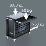 Wera 9701 Tool Rebel Werkstattwagen Stainless XXL 1, mit Bestückung (schwarz/silber, 188-teilig (Elektro / VDE), im exklusiven Tool Rebel Design)