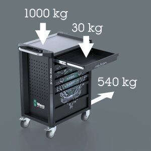 Wera 9706 Tool Rebel Werkstattwagen Stainless 2, mit Bestückung (schwarz/silber, 191-teilig, im exklusiven Tool Rebel Design)