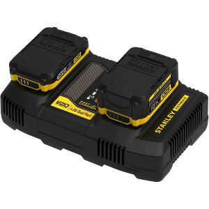 Stanley V20 Zweischacht-Schnell-Ladegerät (18V / 4A) für V20 Akkus (schwarz/gelb)