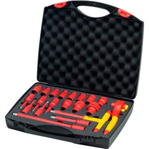 wiha Ratschenschlüssel-Set isoliert, 1/2" (rot/gelb, 21-teilig)