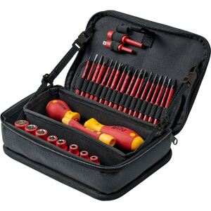wiha Schraubendreher mit Bithalter 1/4" electric slimVario Set (rot/gelb, 32-teilig, mit slimBits und Stubby)