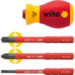 wiha Schraubendreher mit Bithalter-Set SoftFinish electric slimVario, 4-teilig (rot/gelb, Stubby mit slimBits)