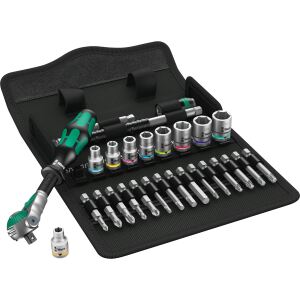 Wera 8100 SA 9 Zyklop Speed-Knarrensatz, zöllig, 1/4" (schwarz/grün, 28-teilig, Speed-Knarre mit schwenkbarem Kopf)