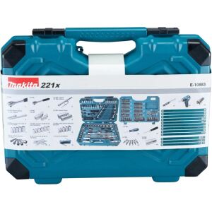 Makita Handwerkzeug-Set E-10883, 221-teilig (blau, inkl. 2 Umschalt-Knarren, 1/4" und 1/2")