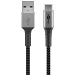 Goobay USB 2.0 Kabel, USB-A Stecker > USB-C Stecker (grau/silber, 2 Meter, Textilkabel mit Metallsteckern)