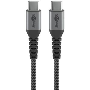 Goobay USB 2.0 Kabel, USB-C Stecker > USB-C Stecker (grau/silber, 0,5 Meter, Laden mit bis zu 60 Watt, Textilkabel mit Metallsteckern)