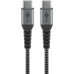 Goobay USB 2.0 Kabel, USB-C Stecker > USB-C Stecker (grau/silber, 0,5 Meter, Laden mit bis zu 60 Watt, Textilkabel mit Metallsteckern)