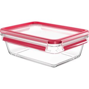 EMSA CLIP & CLOSE Glas-Frischhaltedose 1,3 Liter (transparent/rot, rechteckig)