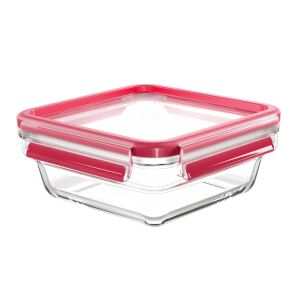 EMSA CLIP & CLOSE Glas-Frischhaltedose 0,8 Liter (transparent/rot, quadratisch)
